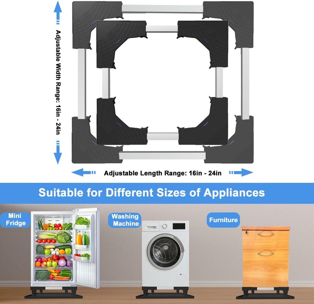 Mini Fridge Stand with Silicone Drip Tray, Universal Adjustable Base with 4 Stro