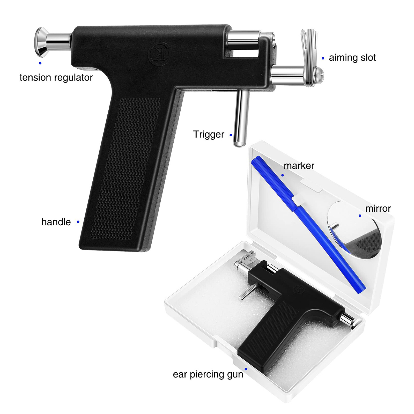 208PCS Professional Ear PIERCING GUN Body Nose Navel Tool Kit Set Jewelry USA