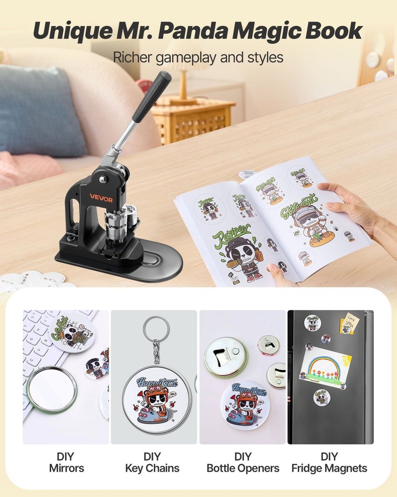 1-in Button Maker Machine w/ 500 Parts, Cutter, Wrenches & Magic Book