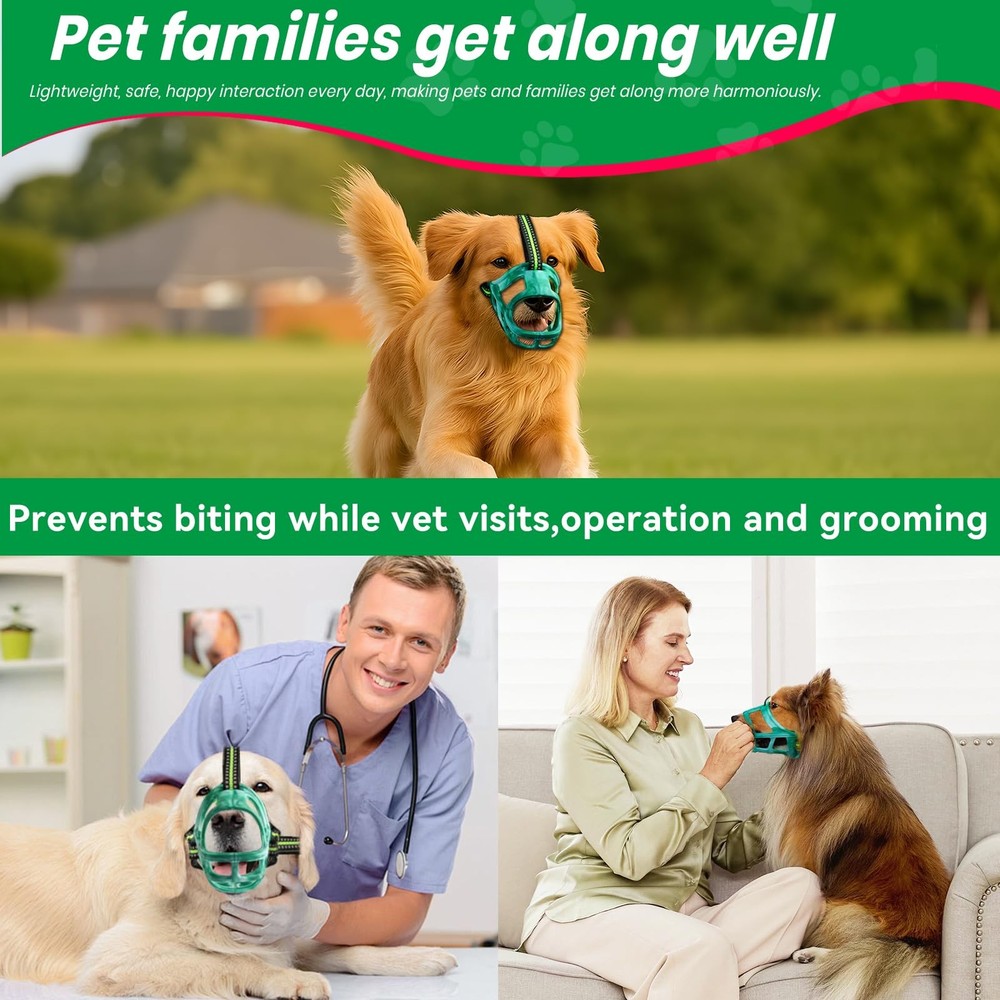 Dog Muzzle Basket For Small Medium Large AntiBiting Chewing Green Size S