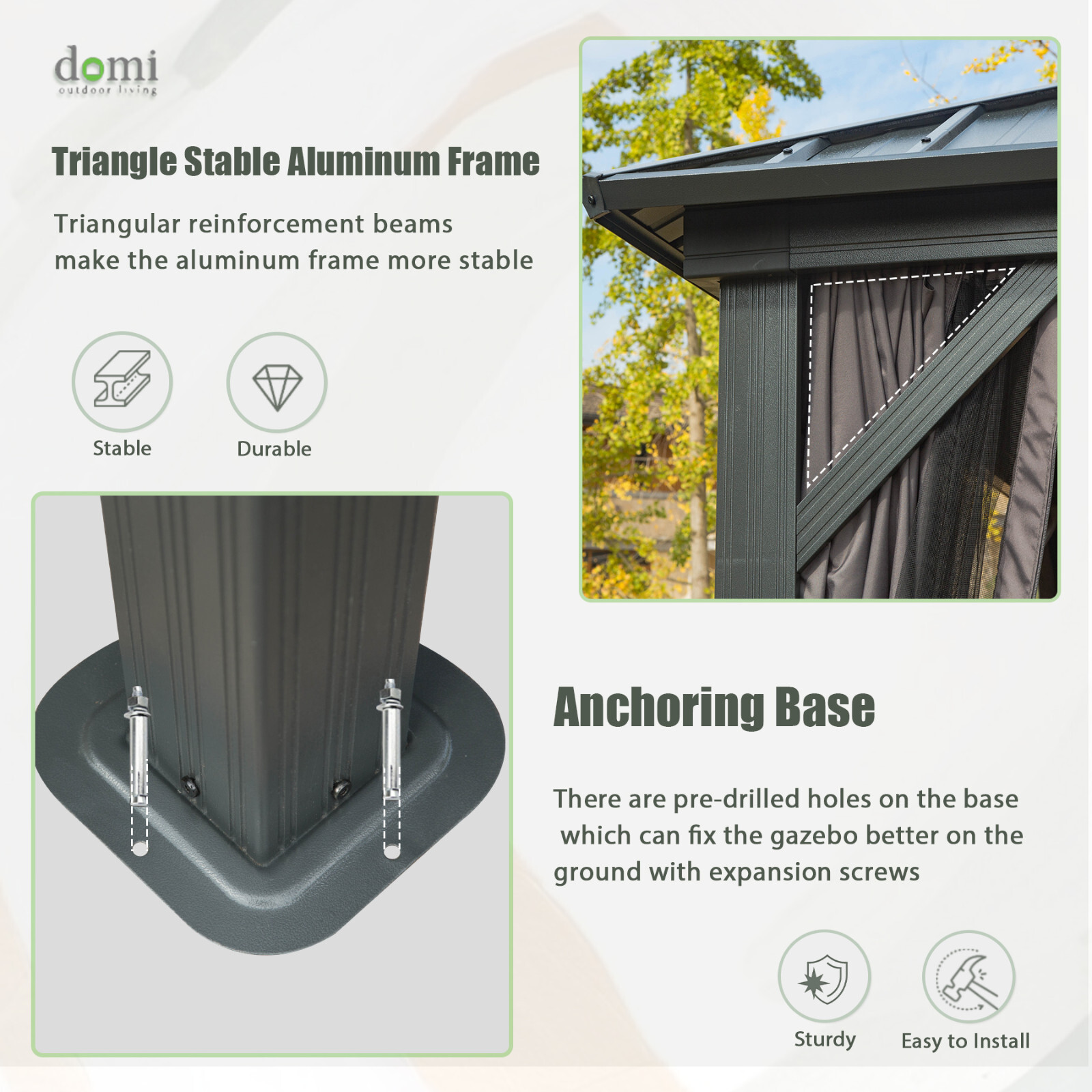 Domi 12’ x 16’ Hardtop Gazebo Outdoor Aluminum Gazebo w/Netting & Curtains, Gray