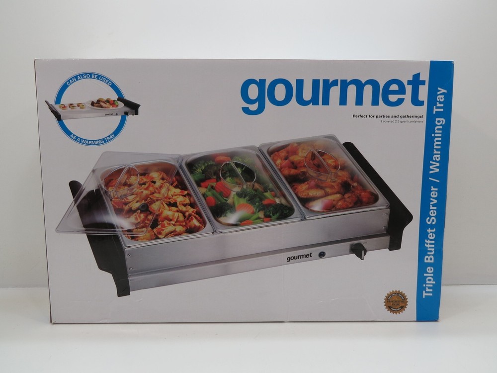 New Triple Buffet Server/Warming Tray (3) 2.5 Quart Serving Trays  (I1B97C)