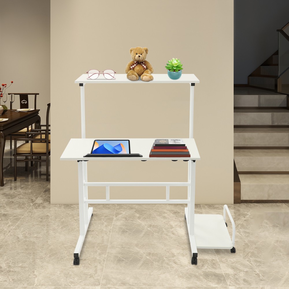 White Computer Desk, Multi Functional Foldable Desk, Adjustable Computer Table