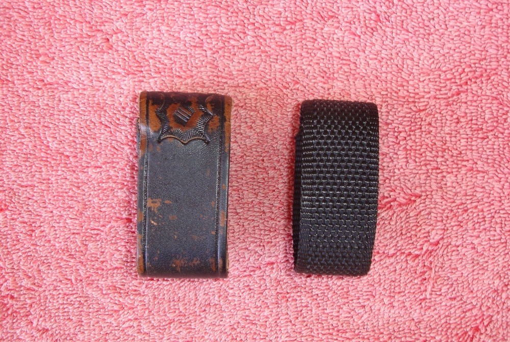 # Police Duty Belt Loop Keepers With Double Snaps One Tooled Leather One Nylon
