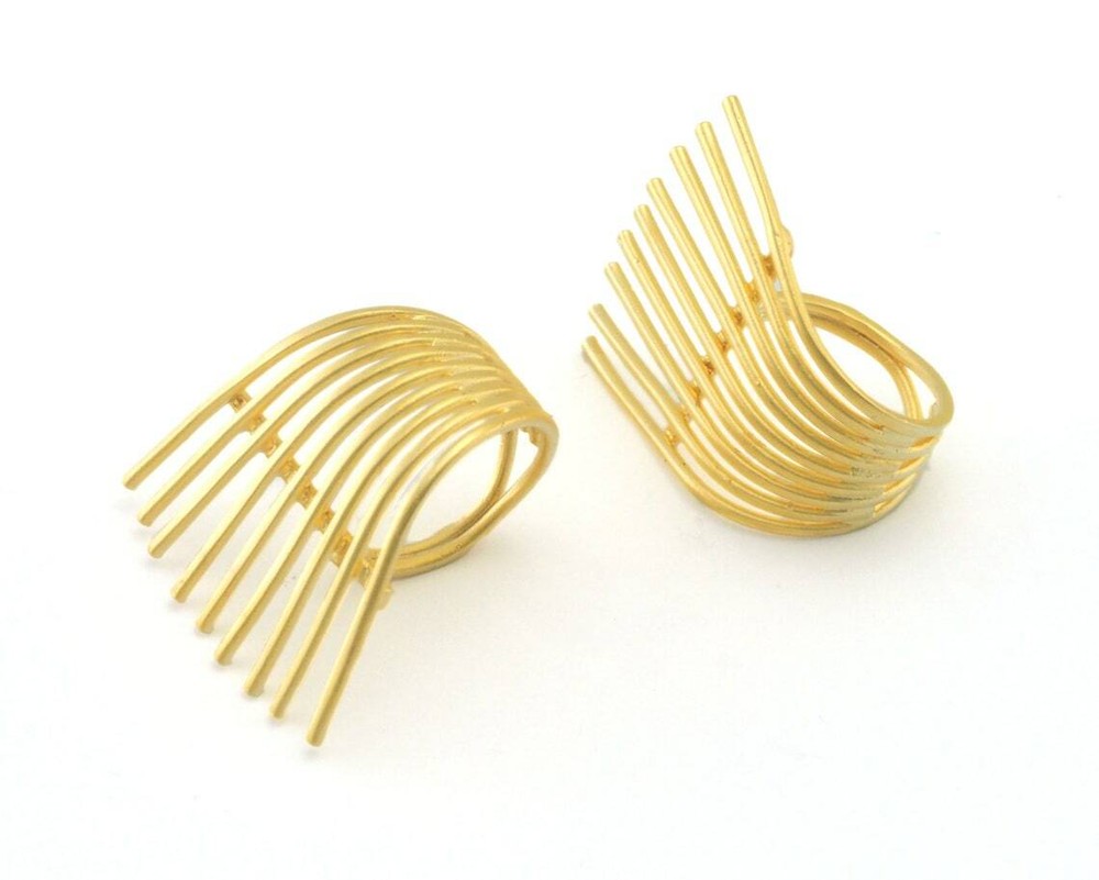 Statement Ring Adjustable Comb Ring Matte Gold Plated brass  9US size 2738