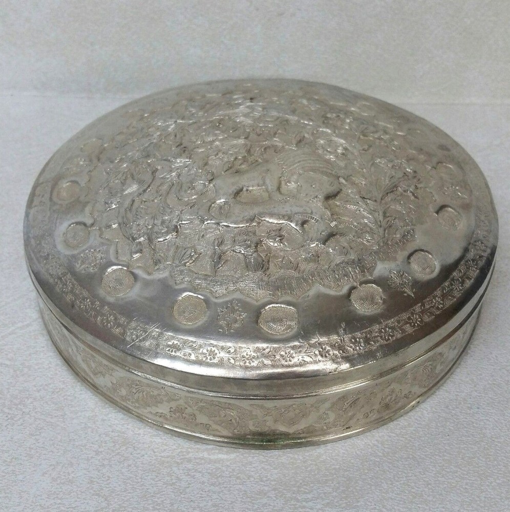 Antique Islamic 84 Silver Repousse Covered Box