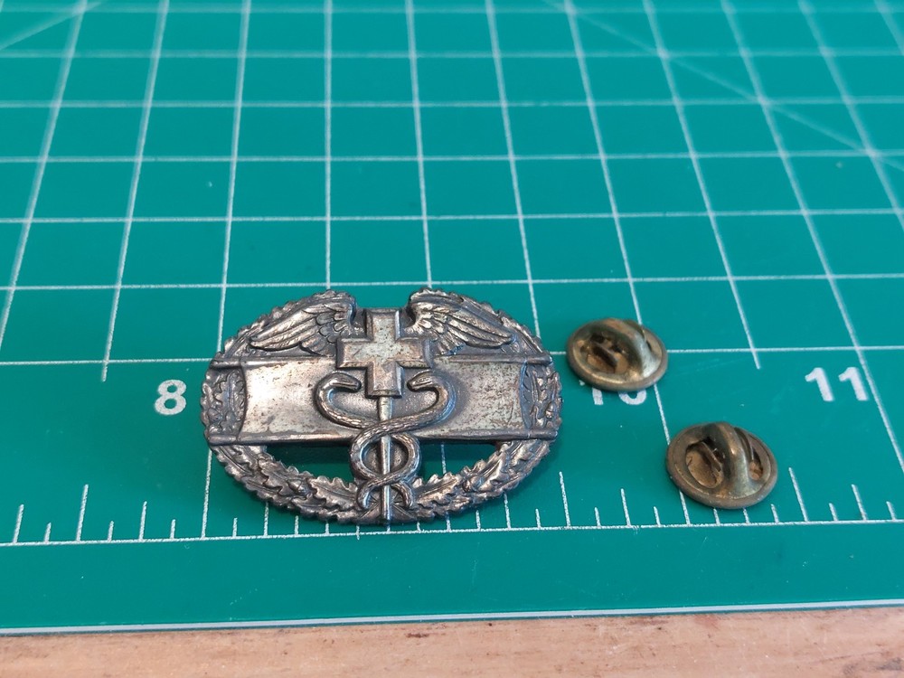 Sterling Silver GI US ARMY COMBAT Medic Badge Pin