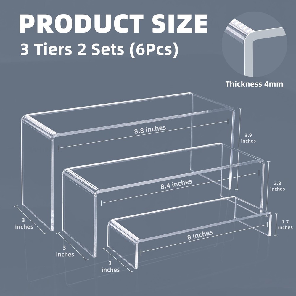 2 Sets 6 Pcs Rectangular Acrylic Risers Stands for Display, Cupcake, Perfume