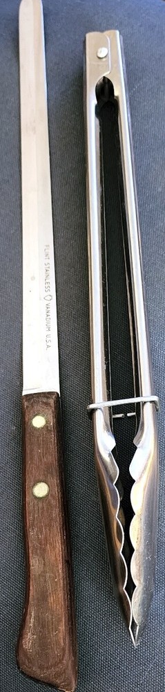 Flint Vanadium Bread Knife & Stainless Tongs