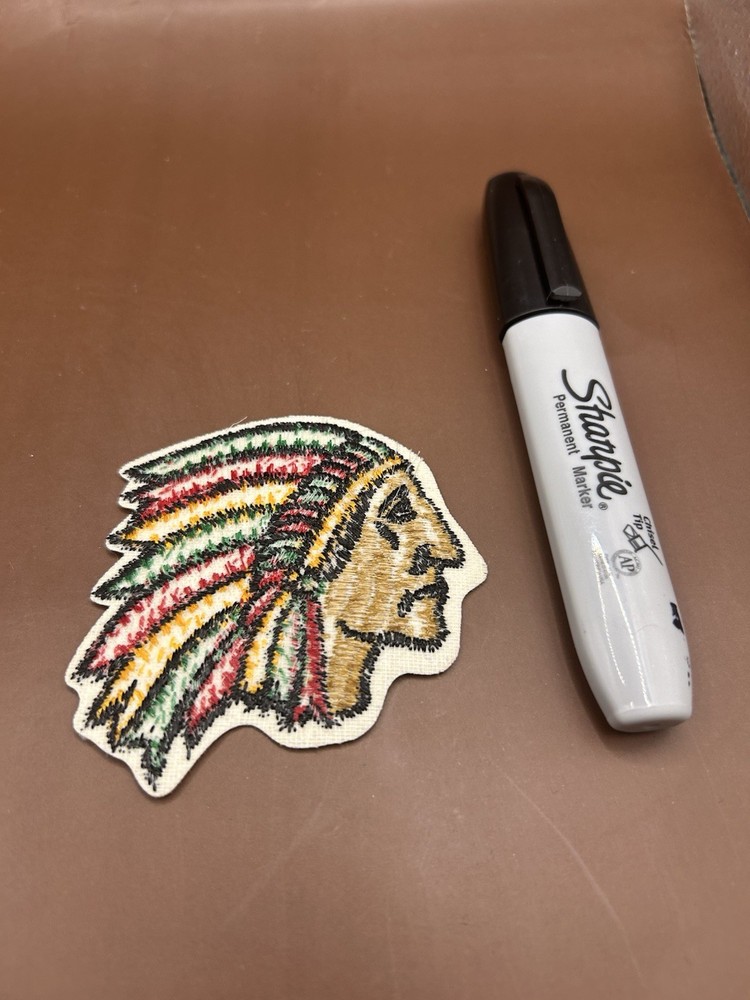 Vintage Native Indian Chief Head Feathers Patch Beautiful OOAK Small