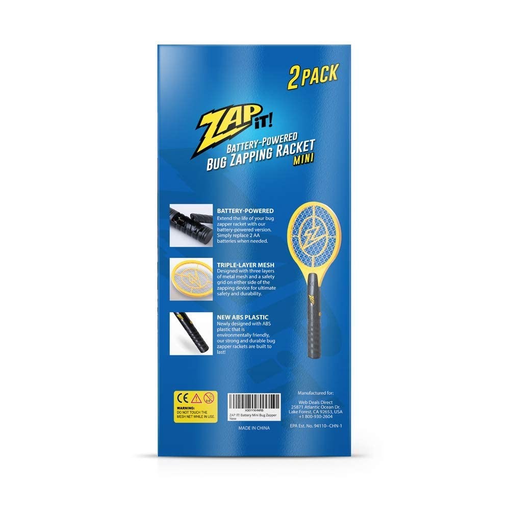 Zap It Bug Zapper Battery Powered (2xAA ) Bug Zapper Racket, 3,500 Volt, 2 Pack