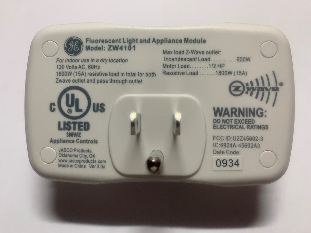 GE Z-WAVE Certified Wireless Lighting Control. No: 45603.