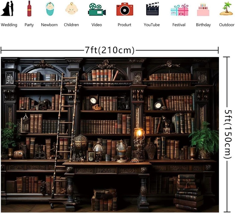 Medieval Bookshelf Backdrop Library Photography Background Studio Prop