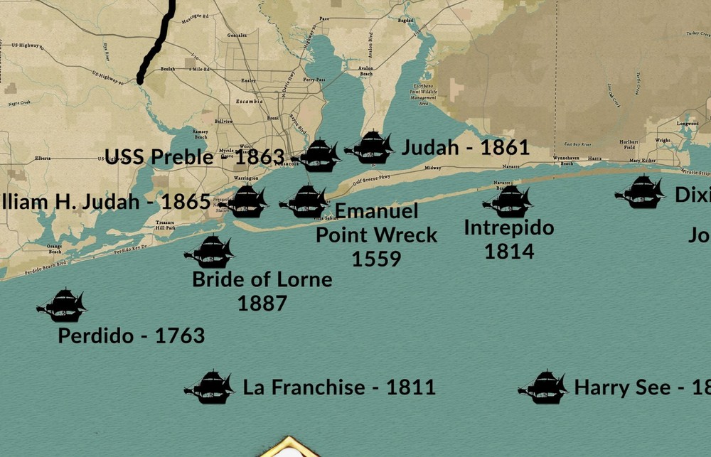 Shipwreck Map of the Florida Panhandle