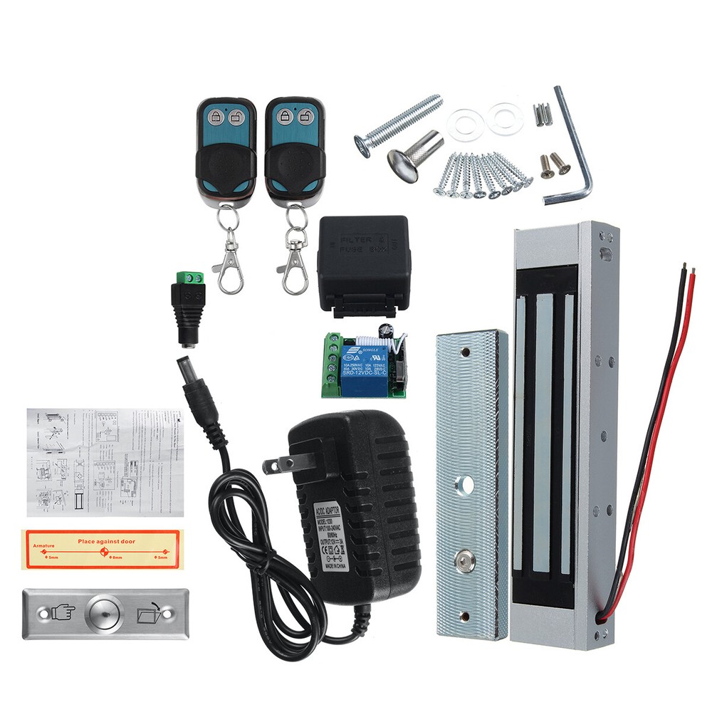 Door Access Control System Electric Magnetic Lock w/ 2 Wireless Remote Controls