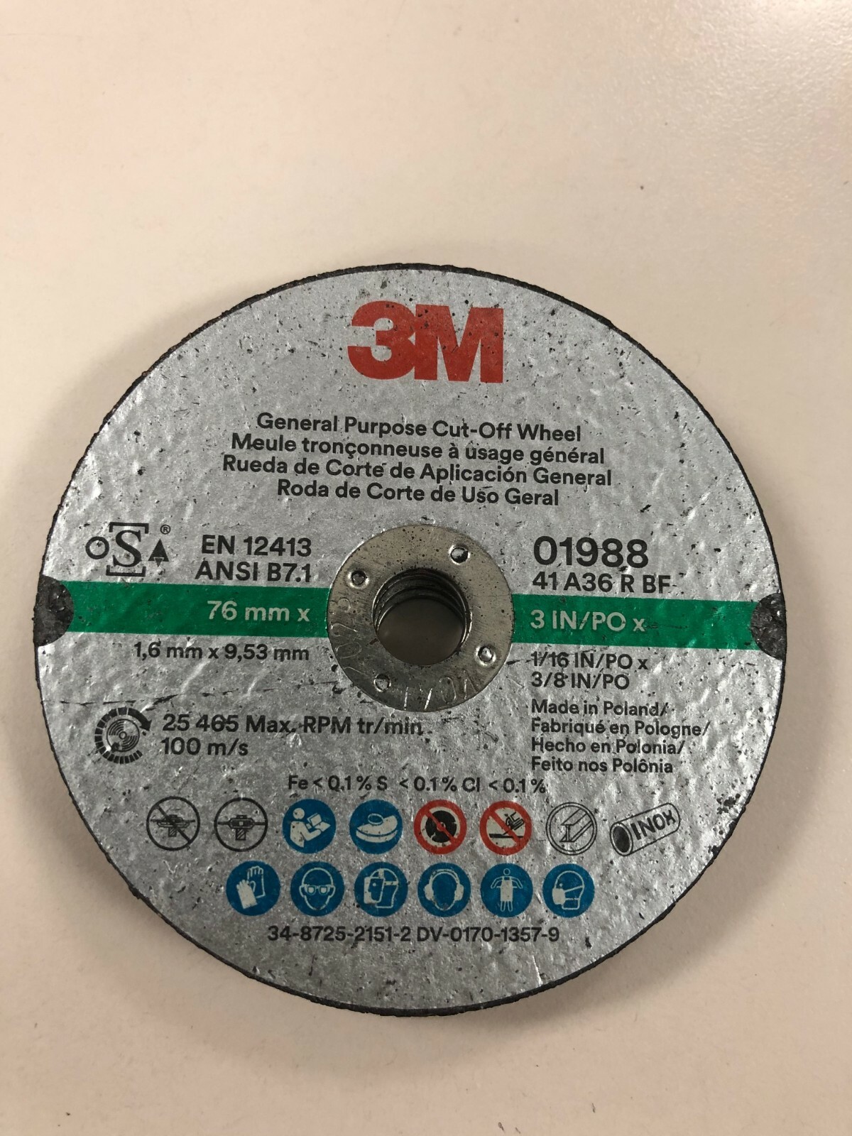 3M 01988 Green Corps Cut-Off Wheels 3"x 1/16"x 3/8" inch 5 Pack 1988