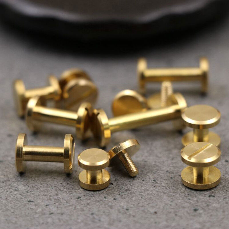 4-20mm Flat Belt Screw Leather Craft Chicago Nail Brass Solid Rivets Stud Head