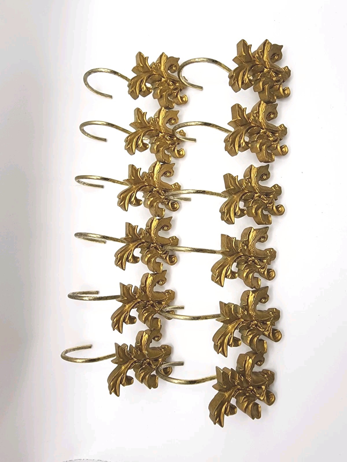 Decorative Floral Shower Curtain Hooks Set of 12 Gold Polished Metal Bathroom