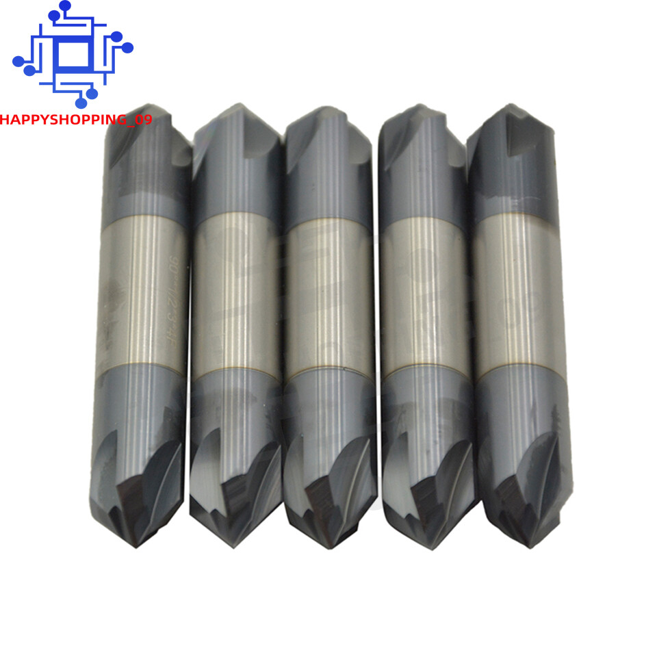 5Pcs 1/2" 4 Flute 90 Degree Solid Carbide Chamfer Mill-Double End - AlTiN Coated