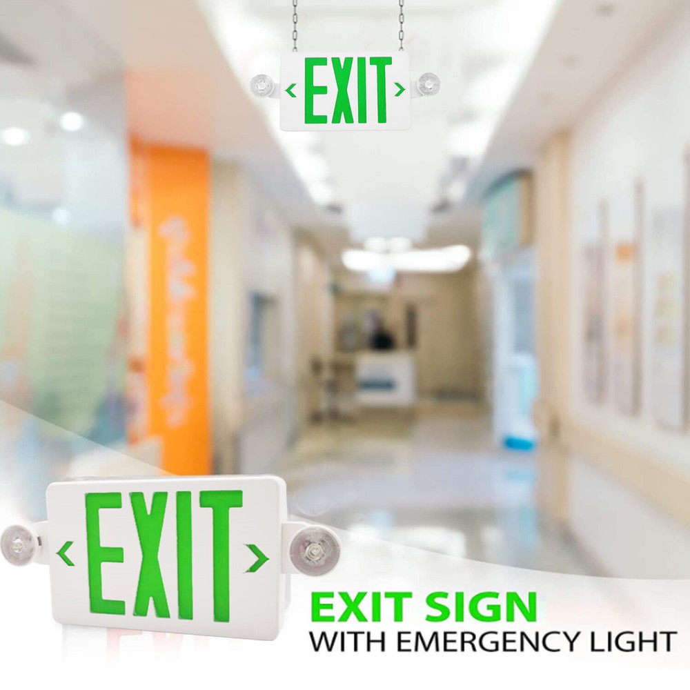 2 Pack Green LED Exit Sign, UL-Listed Emergency Light - Dual LED Lamp ABS Fire