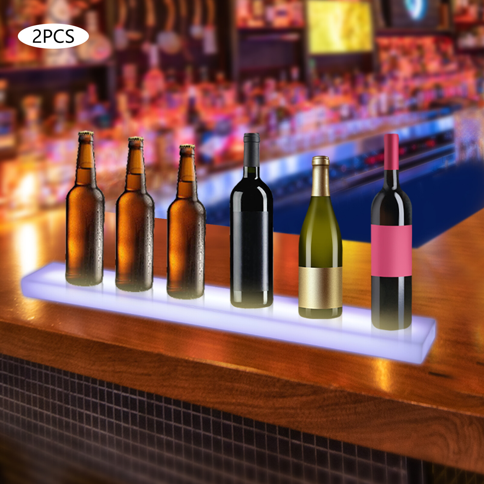 2PCS LED RGB Liquor Bottle Display Shelf Acrylic Lighted Bar Shelf for Home/Bar