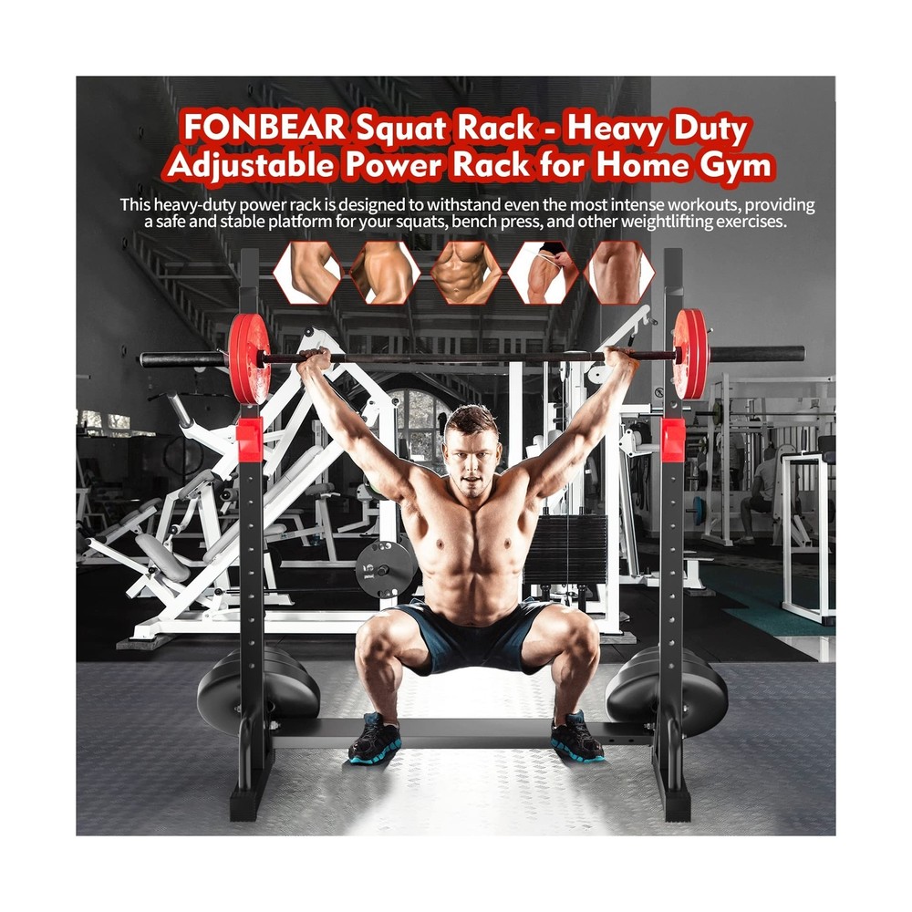 FONBEAR Squat Rack, Barbell Rack, Bench Press 550 LBS Max Load Adjustable Squ...