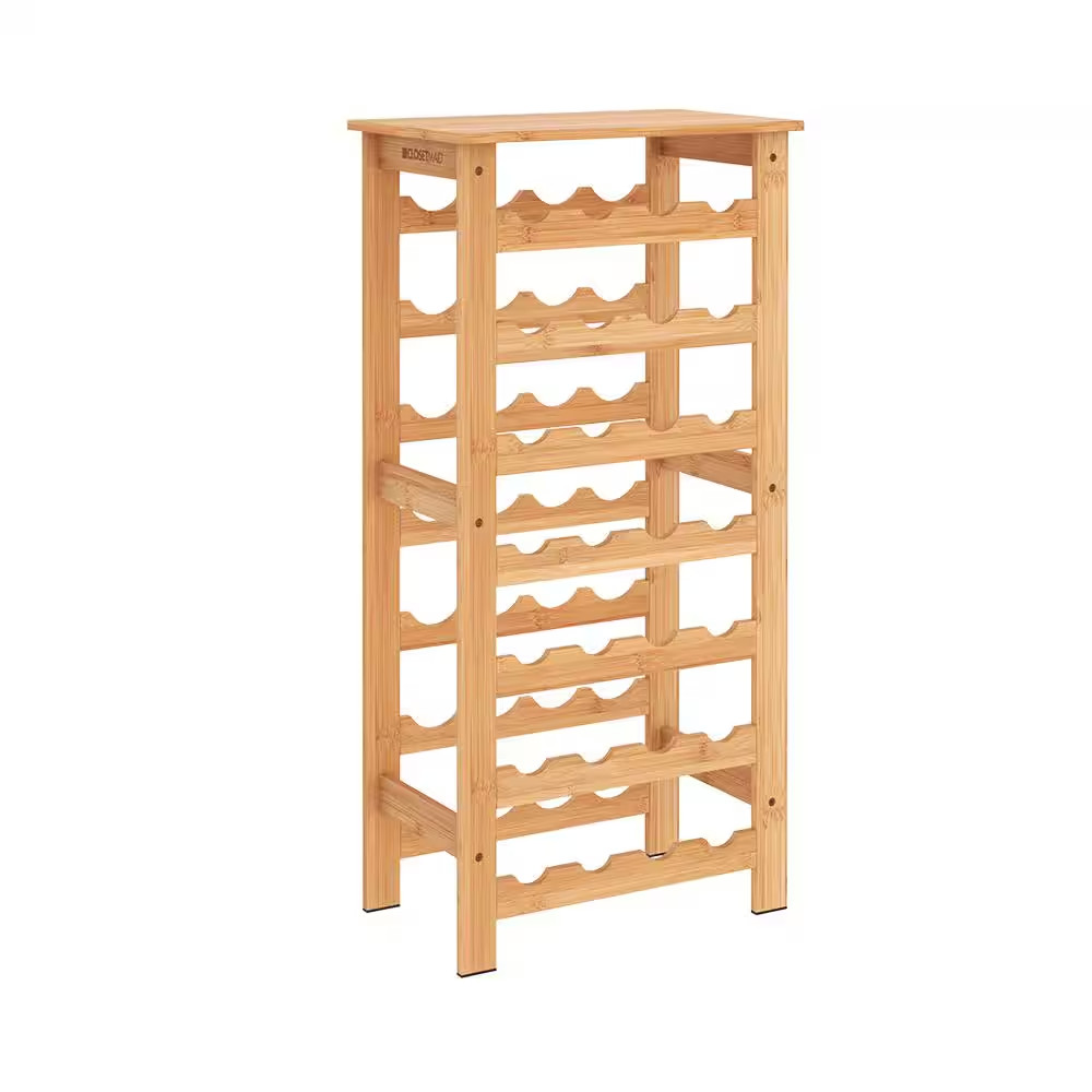 28-Bottle Bamboo Wine Rack Free-Standing Shelving Unit