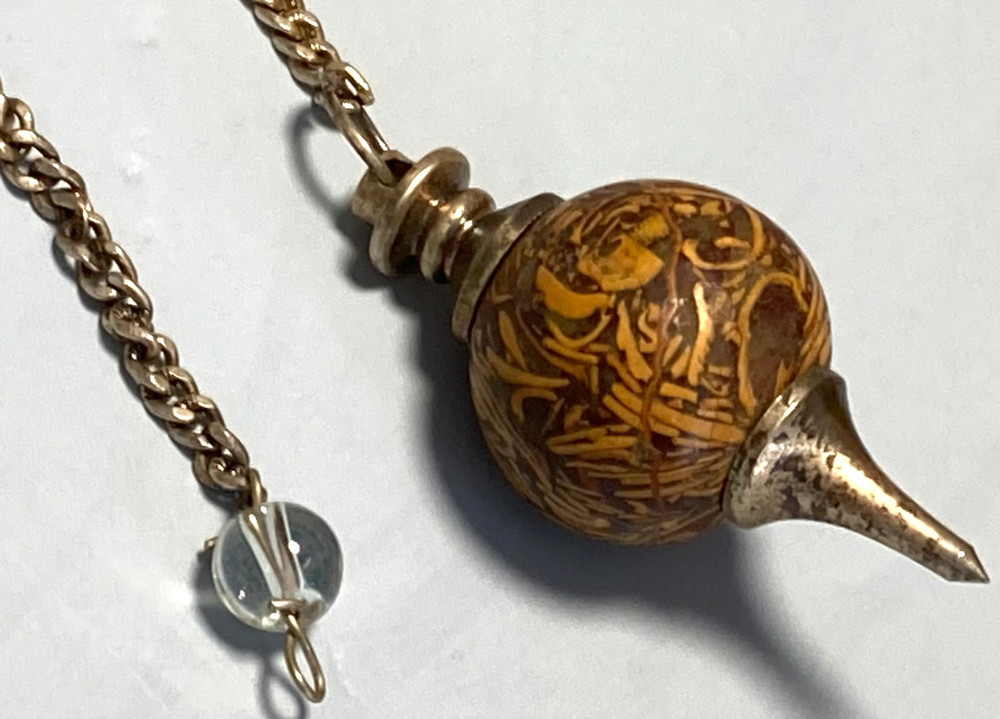Script Stone Jasper Pendulum with Quartz End Bead for Divination and Dowsing NOS