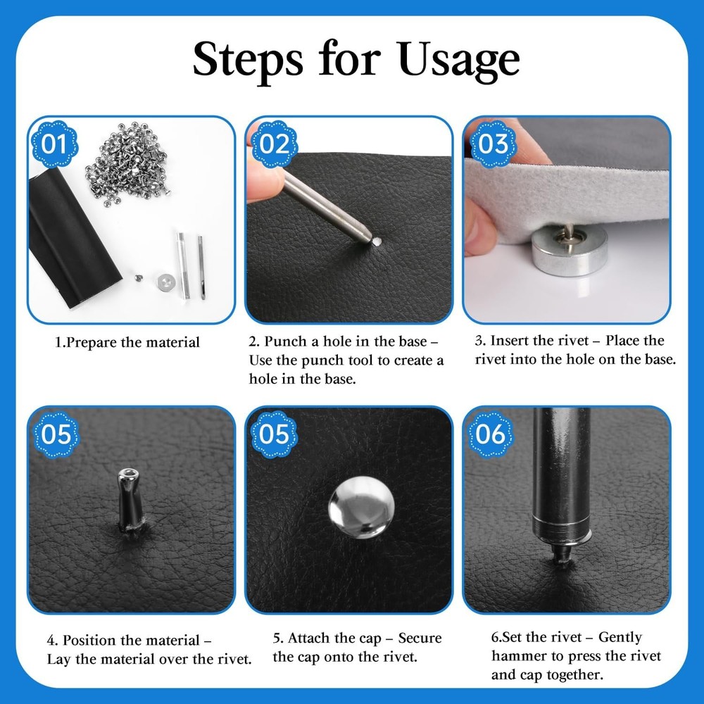 100 Sets Leather Rivets 10x8mm Double Cap Rivets Snaps Metal Studs Fasteners ...