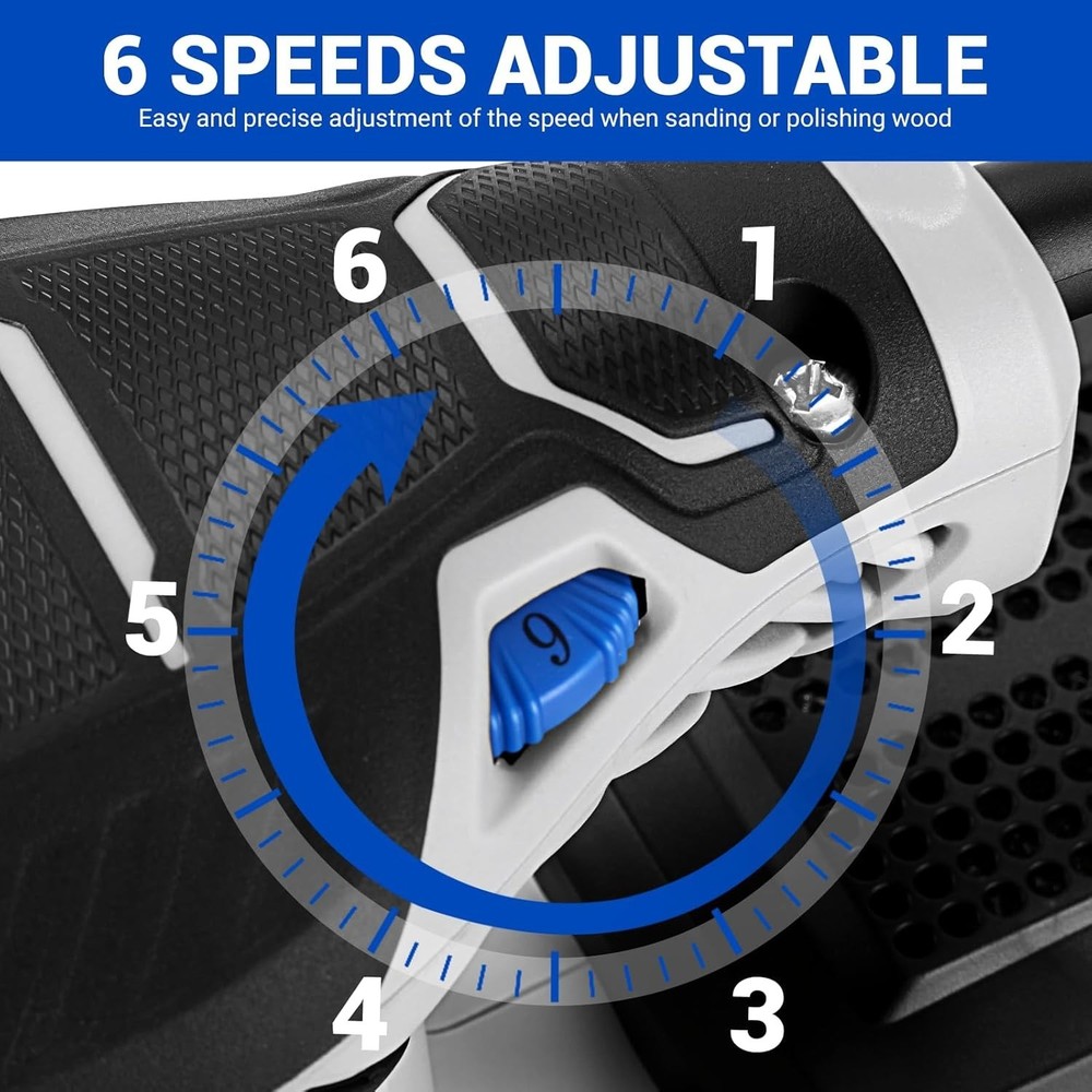 5” Electric Orbital Sander: 6 Variable Speeds & Enhanced Dust Collection System