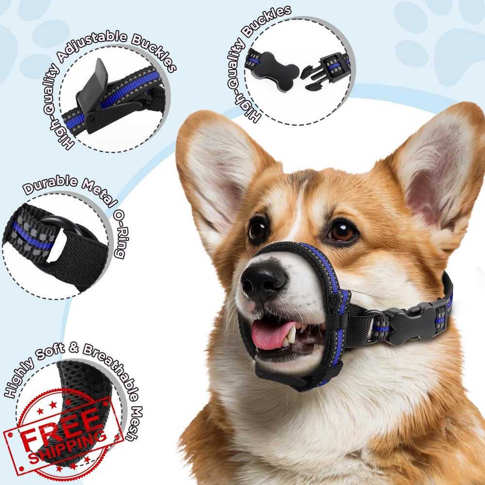 BONTHEE Dog Muzzle Adjustable Breathable Soft Anti-Bite Medium Large Dogs