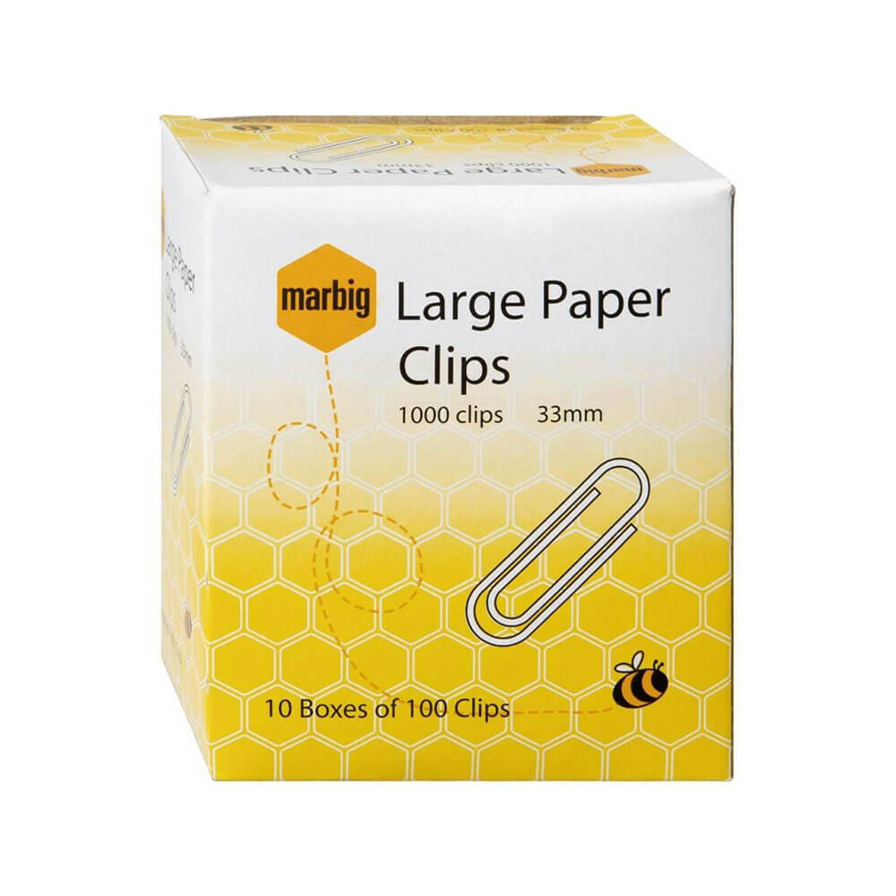 Marbig Large Rounded Paper Clips 33mm Metal Construction Traditional Shape