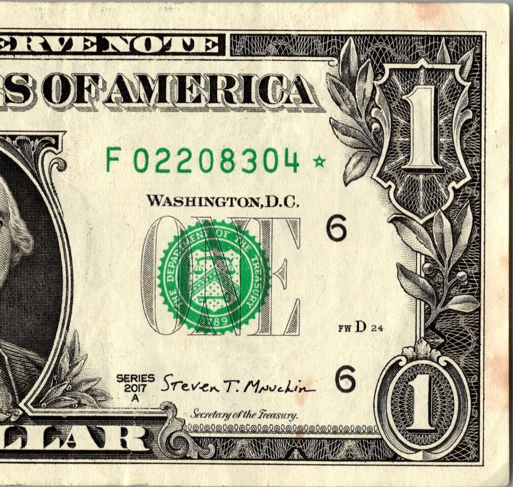 2017 F Star note one dollar bill regular run