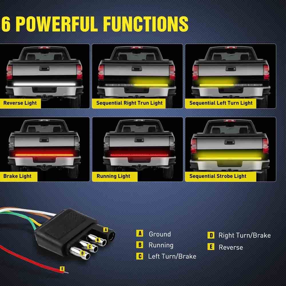 LED Tailgate Light Bar 60" Triple Row 5-Function Strip Universal for Pickup SUV