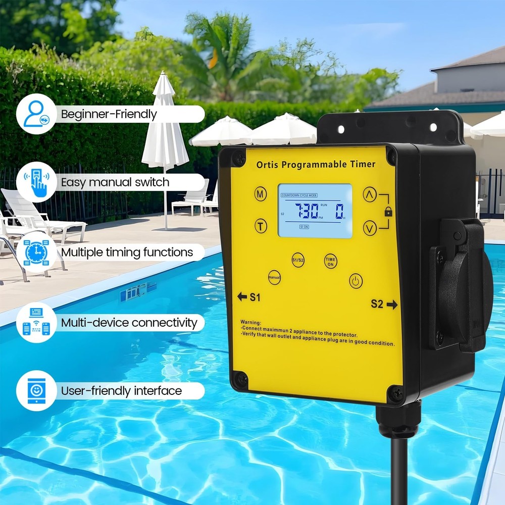 Ortis Above Ground Smart Pool Timer with Countdown Mode & 24H Auto Cycle Mode...