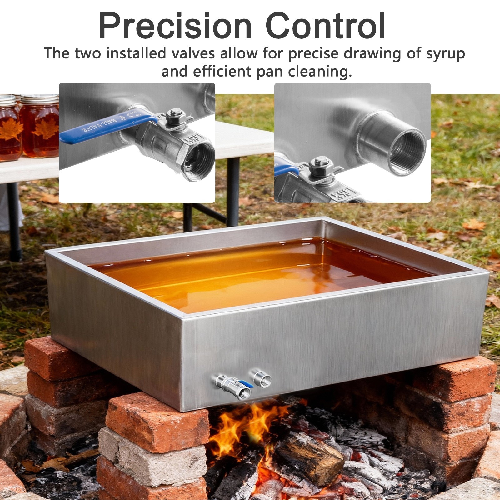 Minneer 304 Stainless Steel Maple Syrup Evaporator Pan W/Valve For Home Outdoor