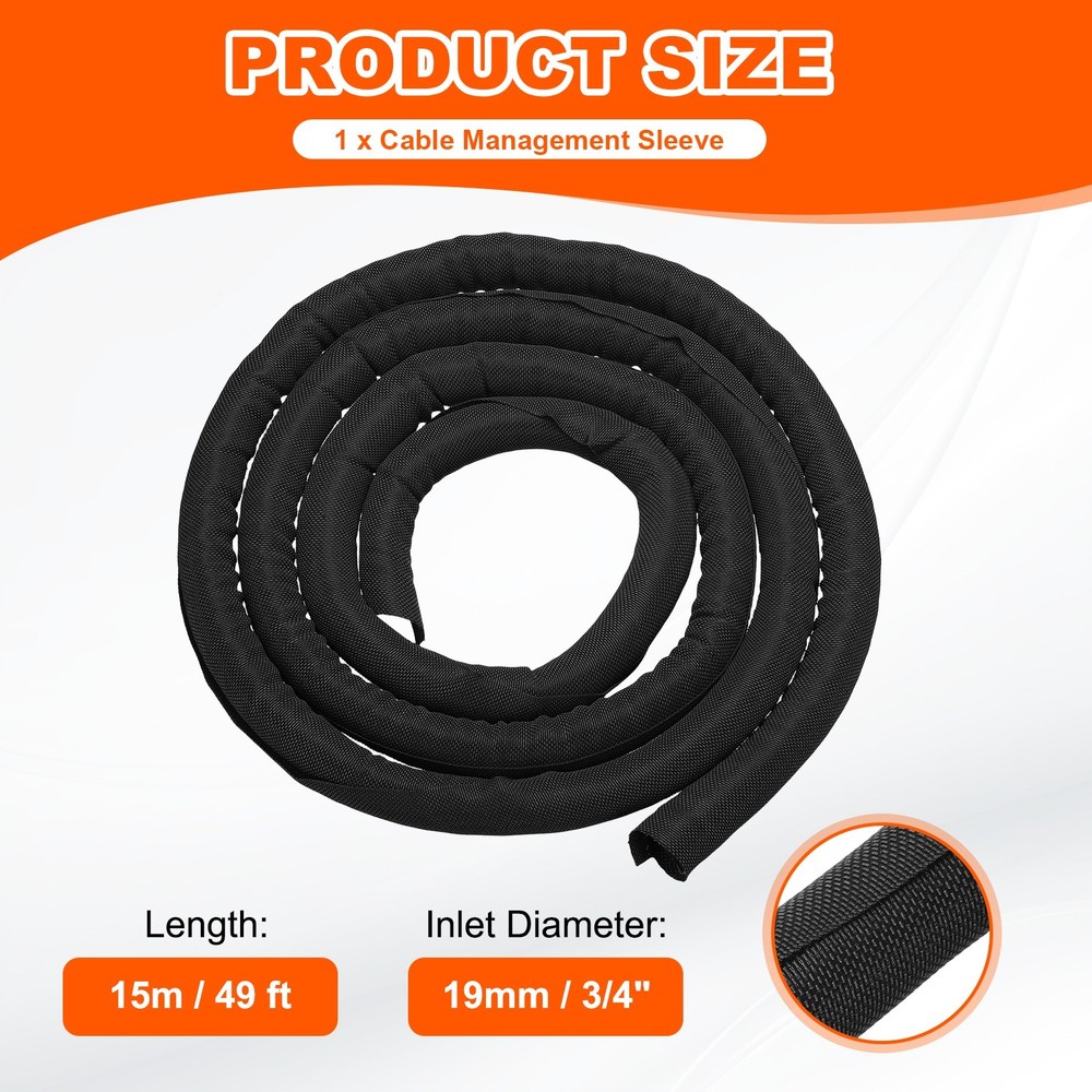 Wire Split Braided Cable Management Sleeve, Black (3/4" - 49 Feet)