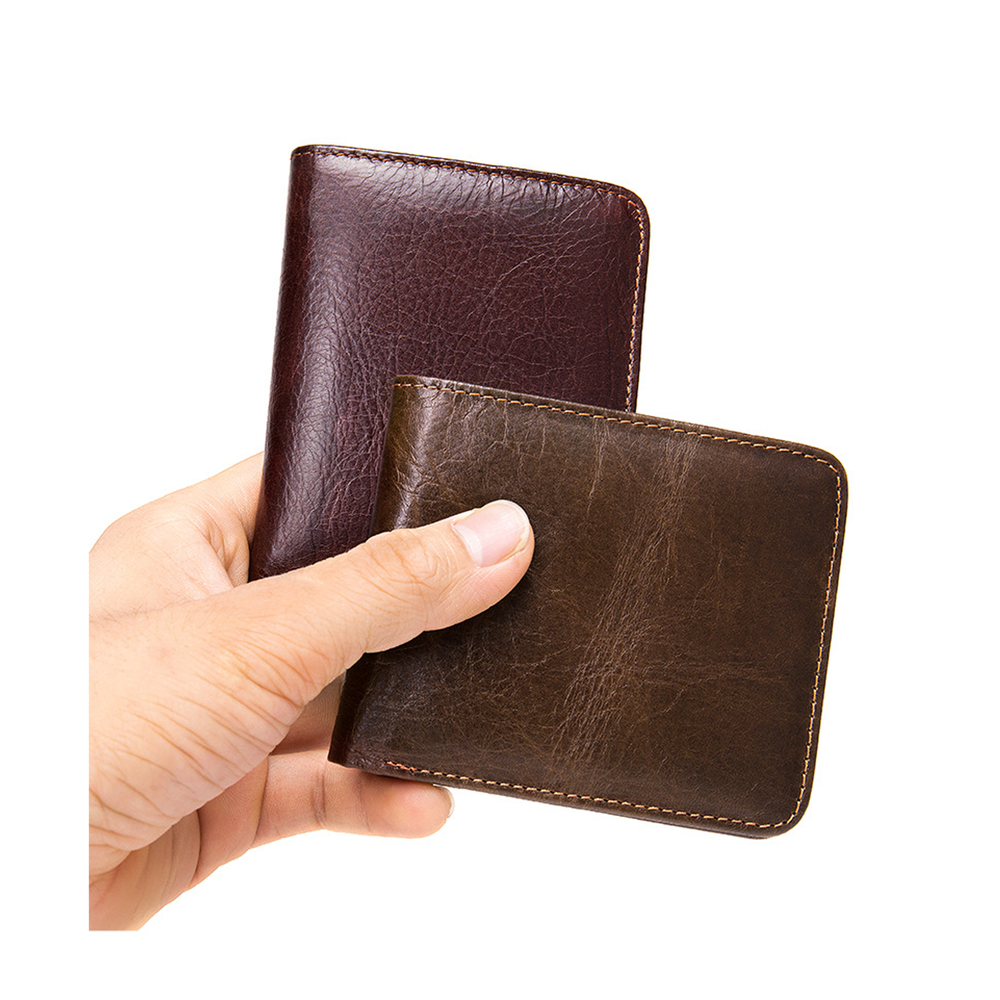 Mens Leather Bifold Wallet RFID Blocking Vertical Horizontal Brown
