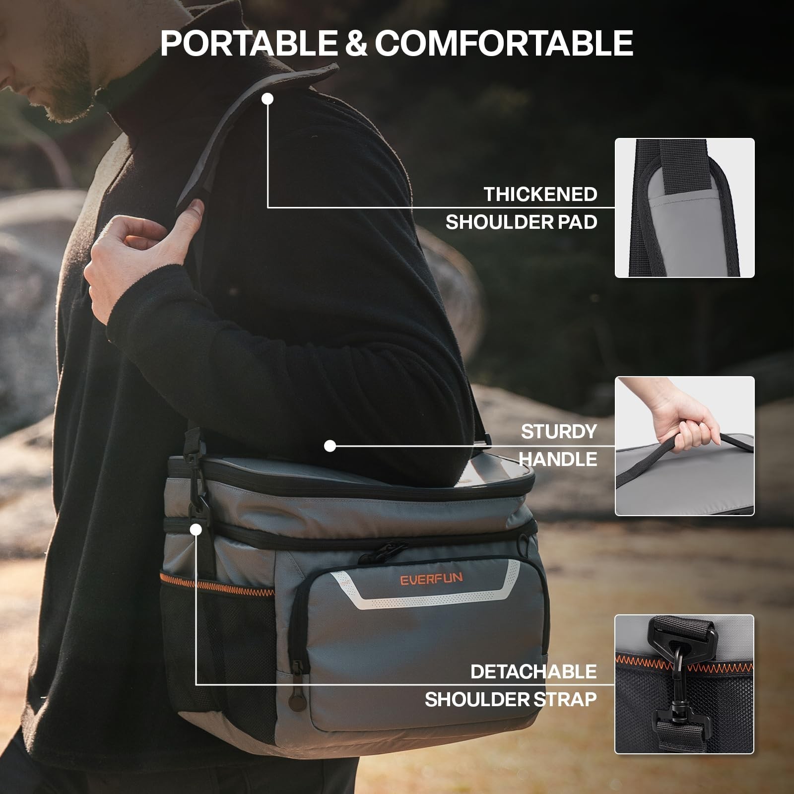 EVERFUN Small Cooler Bag 24/48 Can Insulated Lunch Box Double Deck Soft Leak-...