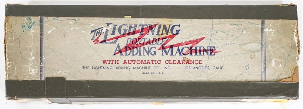 Vintage LIGHTNING CO. ADDING MACHINE with box