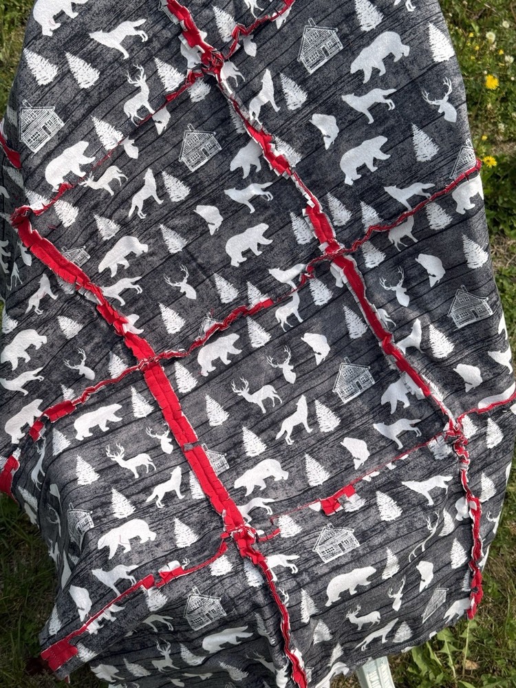 Handmade Flannel Two Layer Rag Quilt Nature Adventure