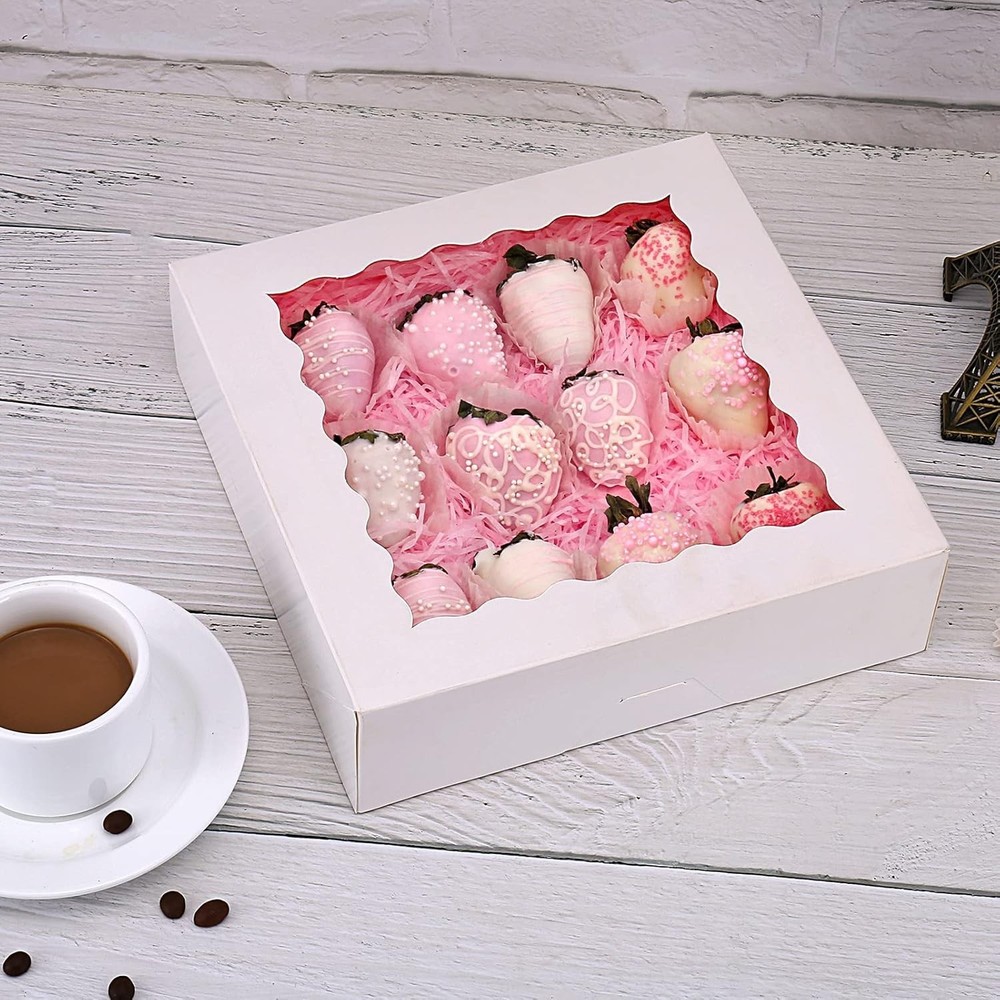 20-Pack Pie Boxes with Window, 9" x 9" x 2.5", Auto-Popup Cookie Boxes, White...