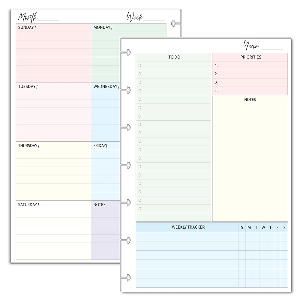 Undated Weekly Planner Inserts - 7-Disc Mini & NOTIQ Mini Capsule (S6) - 4.5x7
