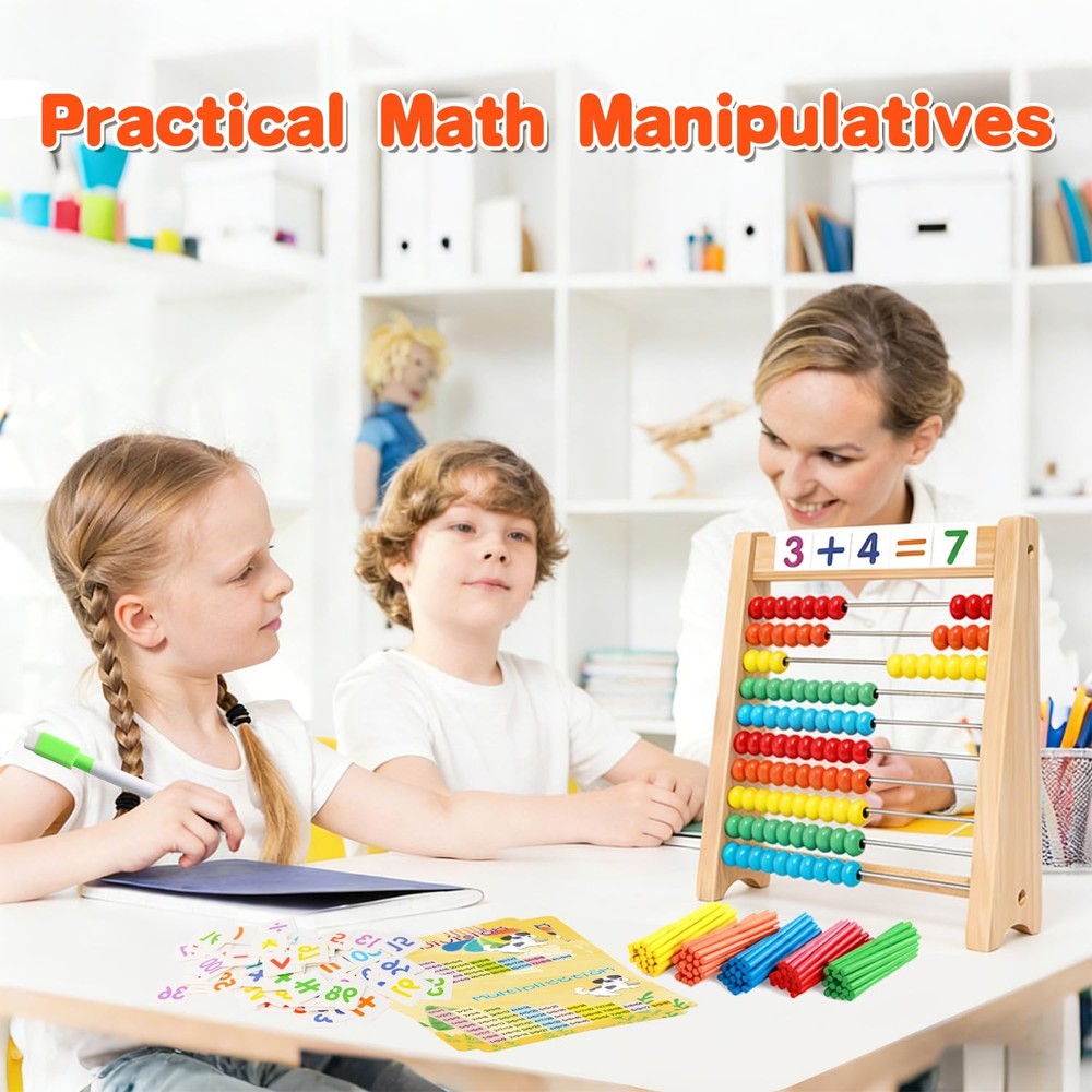 Wooden Abacus for Kids Math Games 5-7 Counters Multicolor