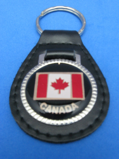 CANADA FLAG MAPLE LEAF BLACK LEATHER KEYRING KEYFOB #156
