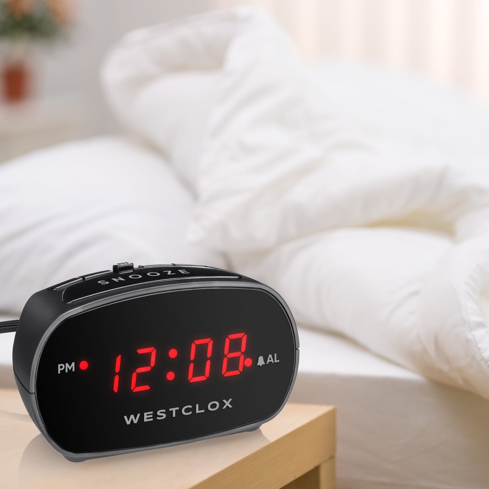 Westclox Basic Digital Red LED Bedside or Desk Alarm Clock with Adjustable Hi