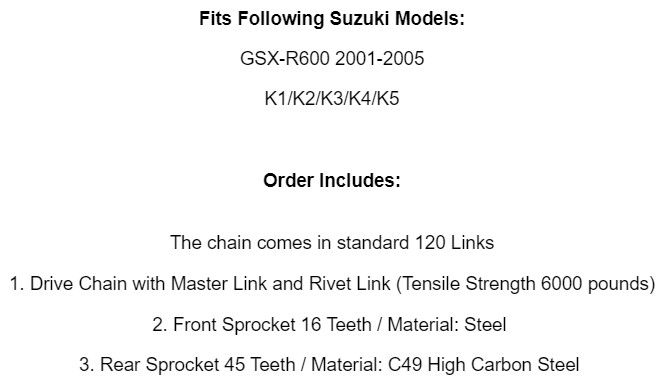 Drive Chain & Sprockets Kit for Suzuki GSX-R600 GSXR600 2001 2002 2003-2005