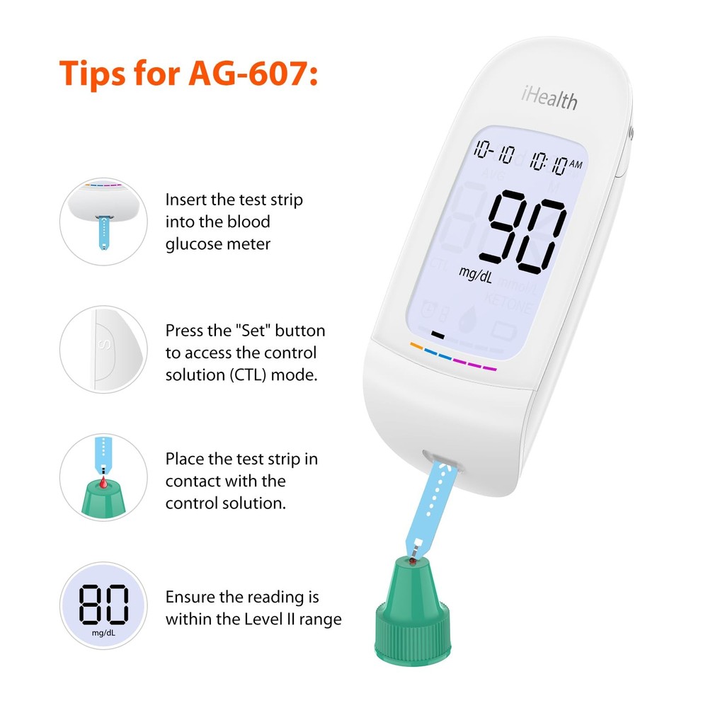 Control Solution for Blood Glucose Testing – Compatible with BG5S100 Gluco+ &...