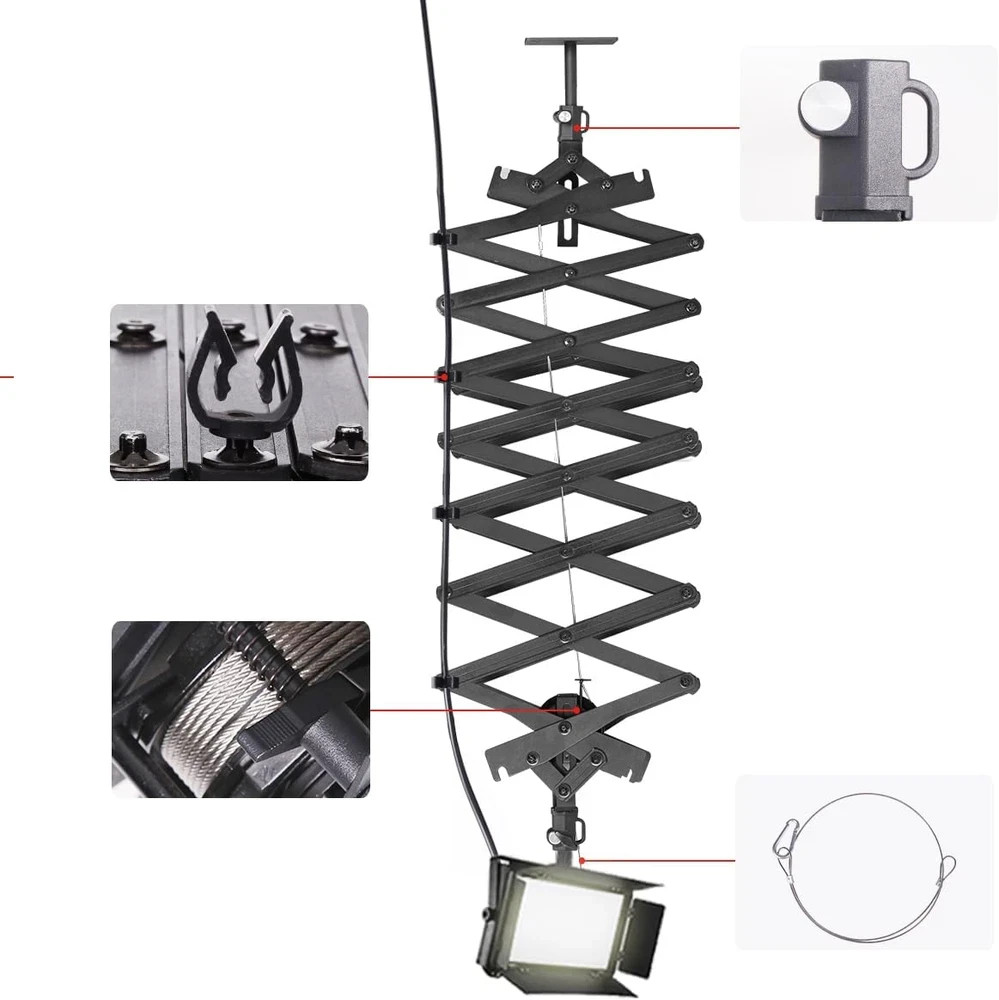 2-Pack 2M Drop Pantograph for Studio Ceiling Rail System Lighting Equipment