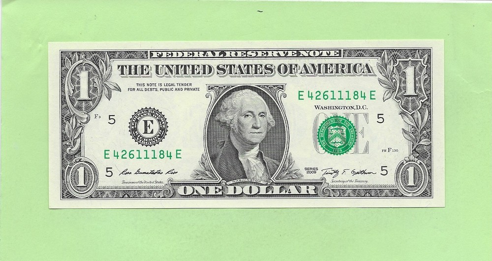 2009 ..UNCIRC $1  E 4261 1184 E  .... 2009 $1  E-E     NICE NOTE